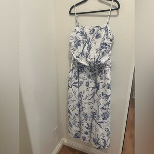 🆕 LOFT: Bird Toile Strappy Midi Pocket Dress (Size 14)
